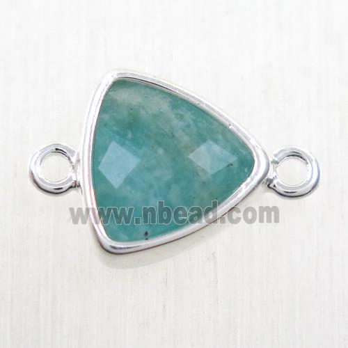 green Amazonite triangle connector, platinum plated