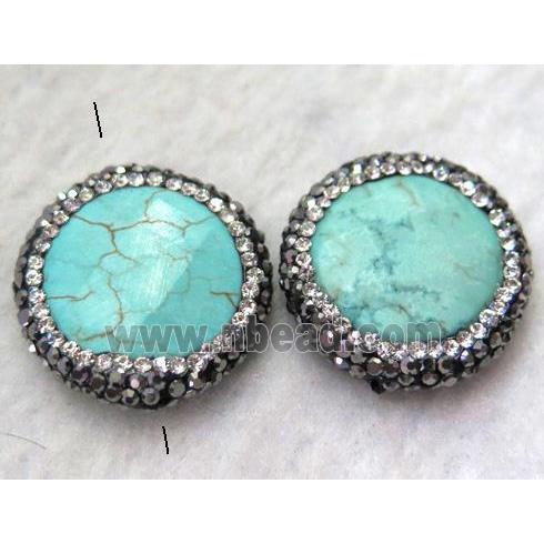 turquoise bead paved rhinestone, flat-round