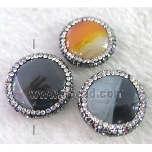 Agate bead paved rhinestone, round