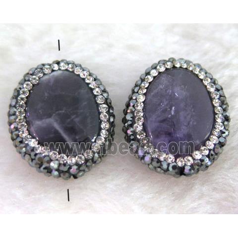Amethyst beads paved rhinestone, oval, darkpurple