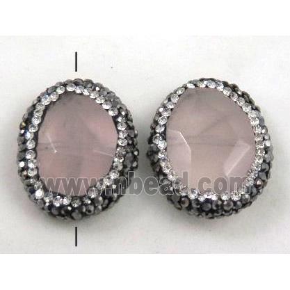 rose quartz bead paved rhinestone, faceted freeform, pink