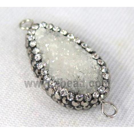 white Druzy Quartz connector paved rhinestone, teardrop