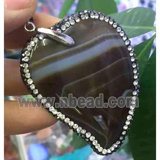 Agate slice pendant paved rhinestone