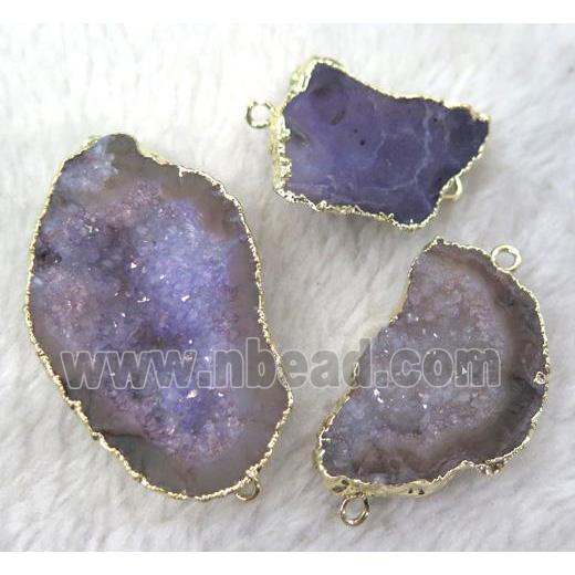 agate druzy connector, freeform, gold plated