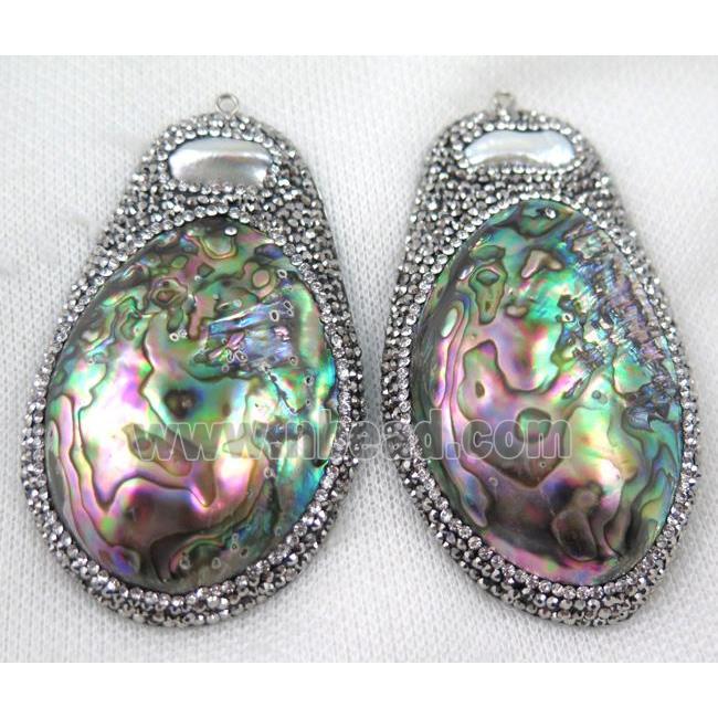 paua abalone shell pendant paved rhinestone