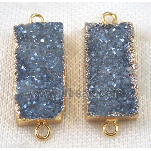 grayblue druzy quartz connector, rectangle, gold plated