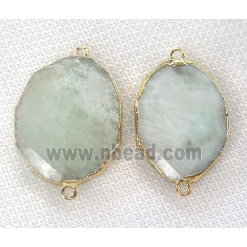 green sponge quartz connector, faceted freeform, gold plated