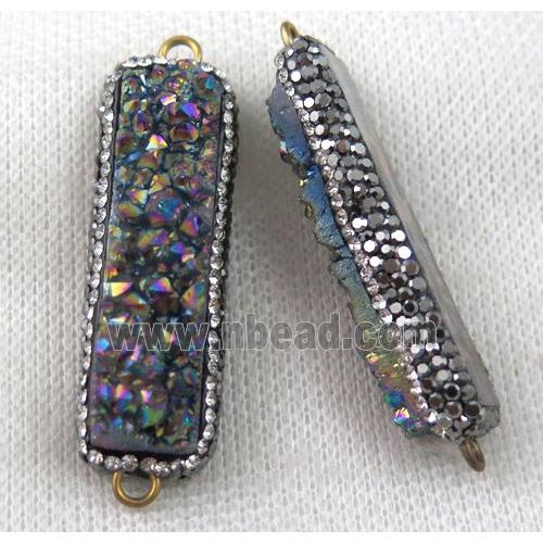 rainbow Druzy Quartz connector paved rhinestone, rectangle