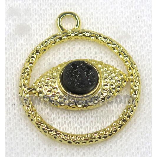 black druzy agate pendant, eye, alloy, gold plated
