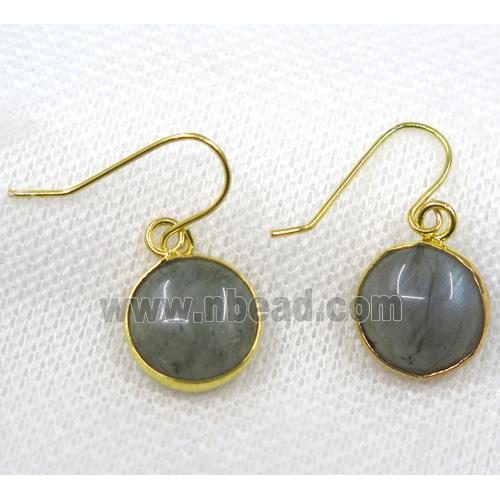 Labradorite earring, flat round, gold plated