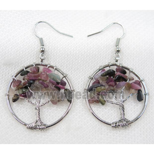 tree of life earring with tourmaline bead chip, platinum
