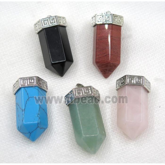 mix gemstone bullet pendant, platinum