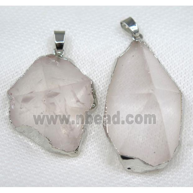 Clear Quartz pendant, freeform, point, silver plated