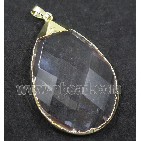 Crystal glass teardrop pendant, gold plated
