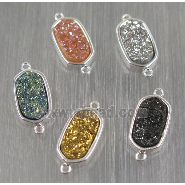 druzy quartz oval connector, mix color, silver plated