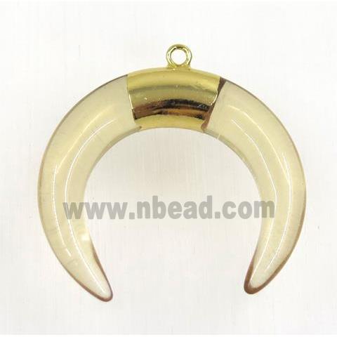 yellowsmoky crystal glass crescent pendant, gold plated