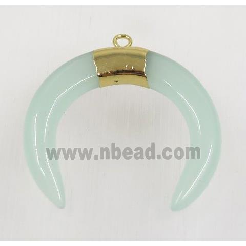 lt.green crystal glass crescent pendant, gold plated
