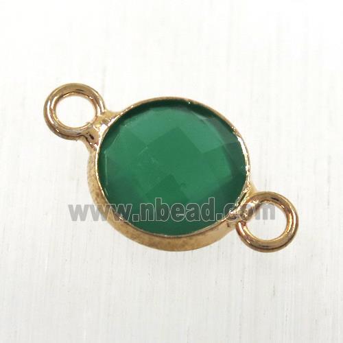 green Chinese crystal glass connector, faceted flat round, rose gold plated