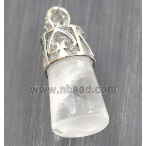 clear quartz column pendant, copper, platinum plated