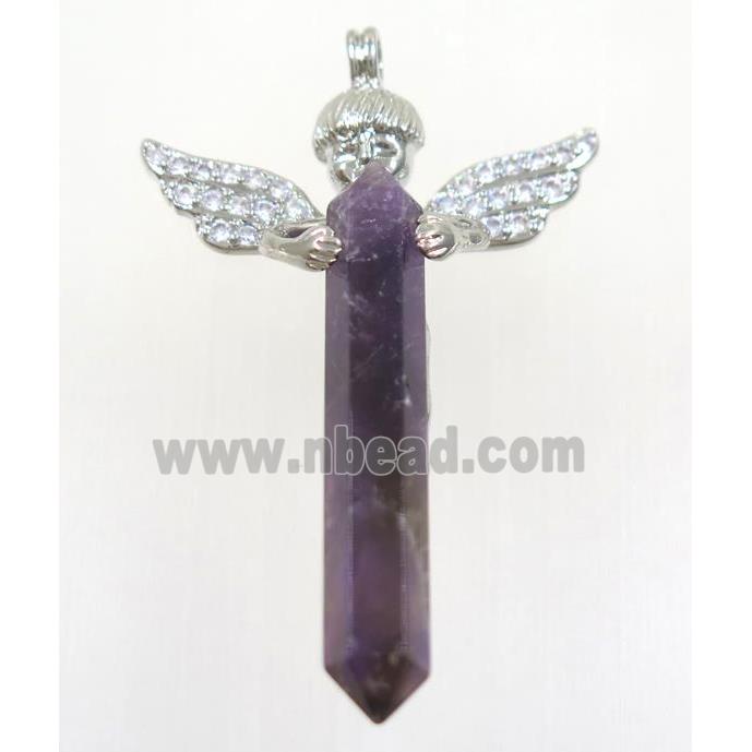 gemstone pendant, angel, platinum plated