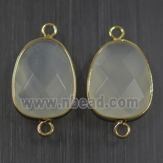 milkwhite crystal glass connector, faceted teardrop