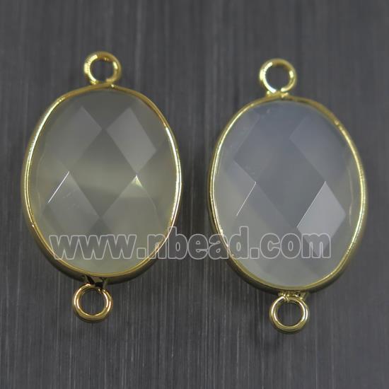 milkwhite crystal glass connector, faceted oval