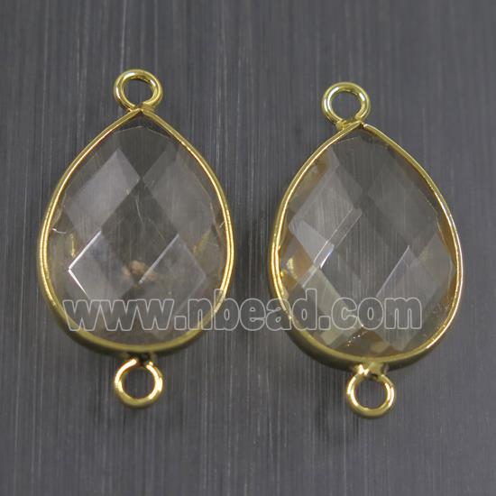 clear crystal glass connector, faceted teardrop