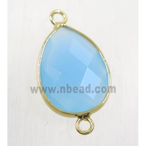 blue crystal glass connector, faceted teardrop