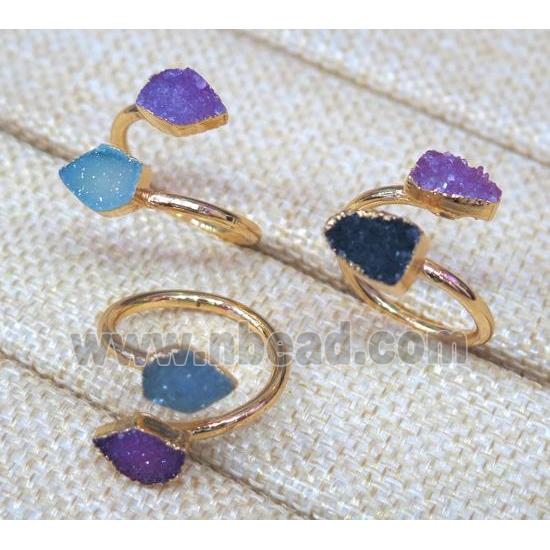 agate druzy ring, copper, gold plated