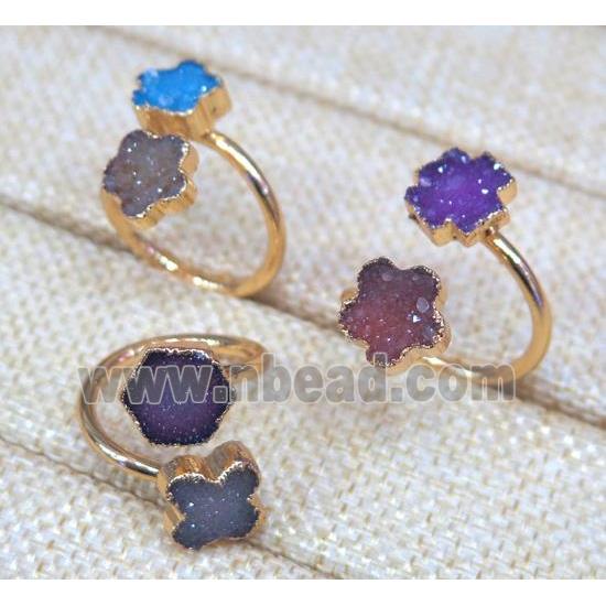 agate druzy ring, copper, gold plated