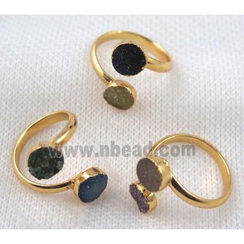 agate druzy ring, mix color, copper, gold plated