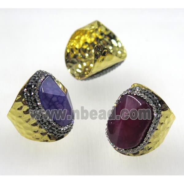 agate ring paved rhinestone, gold plated