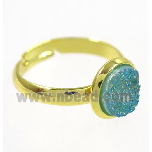 green druzy agate ring, copper, gold palted