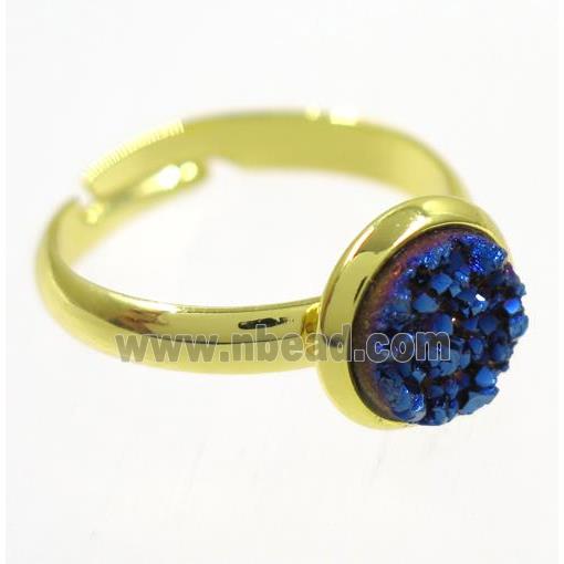 blue druzy agate ring, copper, gold palted
