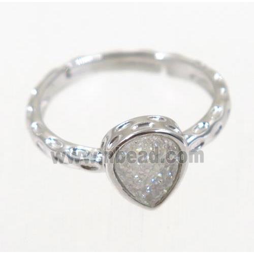druzy agate ring, copper, platinum plated