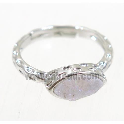 druzy agate ring, copper, platinum plated