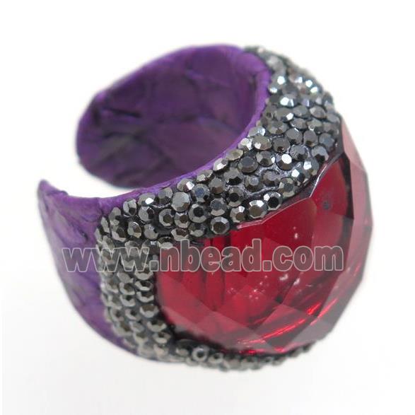 gemstone bead, copper ring, paved rhinestone