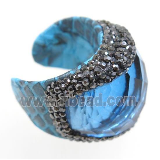 gemstone bead, copper ring, paved rhinestone