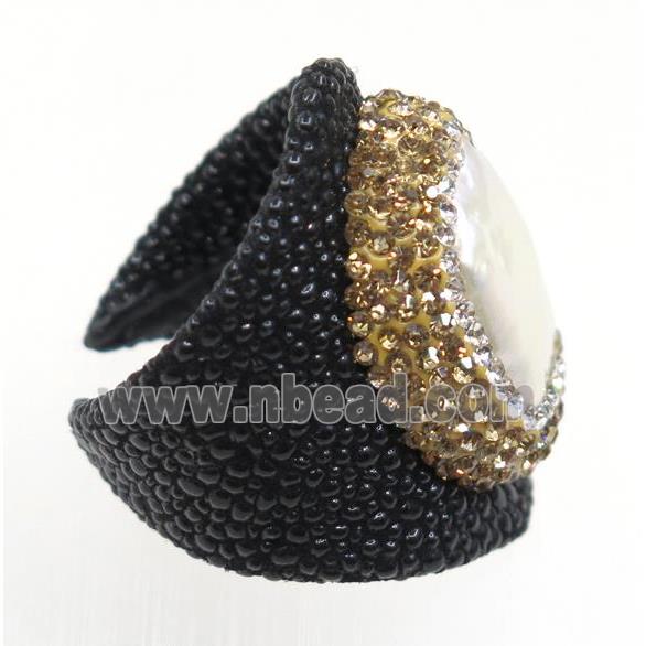 gemstone bead, copper ring, paved rhinestone