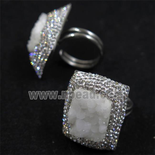 white Quartz Druzy ring paved rhinestone