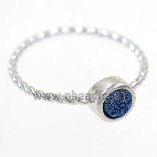 blue Druzy agate rring, copper, silver plated
