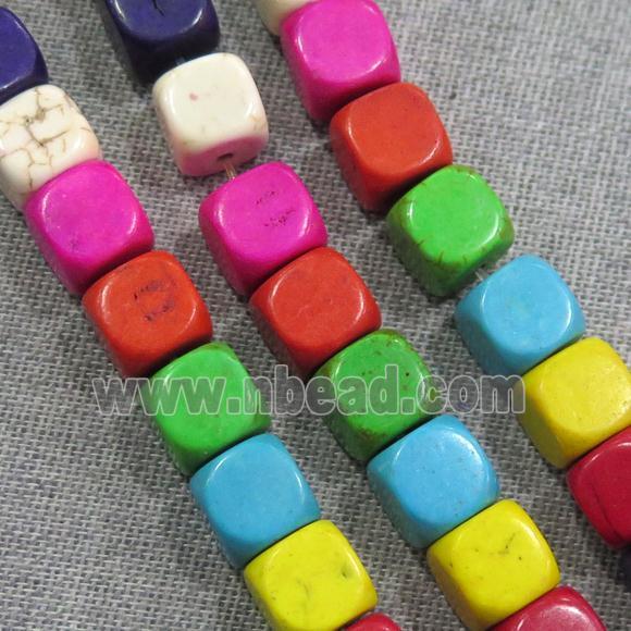 synthetic Turquoise cube beads, mix color