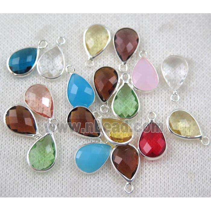 chinese crystal pendant, teardrop, silver plated