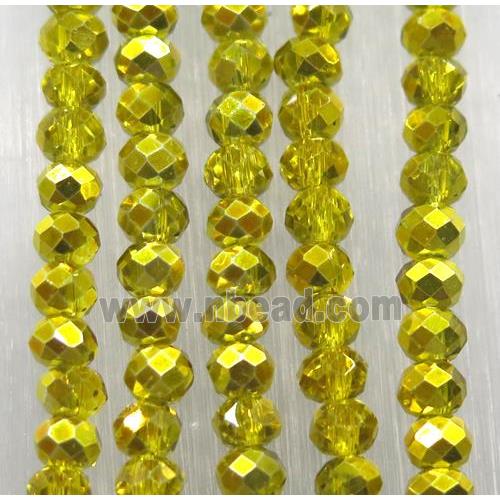 chinese crystal glass bead, faceted rondelle, half gold electroplated