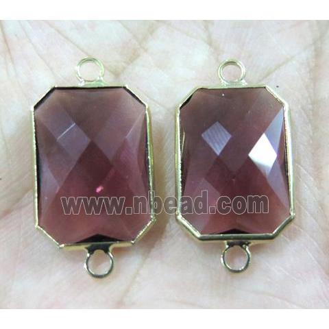 Chinese crystal glass connector, faceted rectangle, gold plated