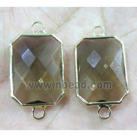 Chinese crystal glass connector, faceted rectangle, gold plated