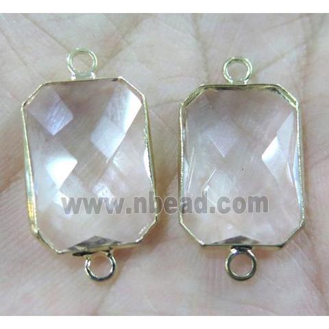 Chinese crystal glass connector, faceted rectangle, gold plated