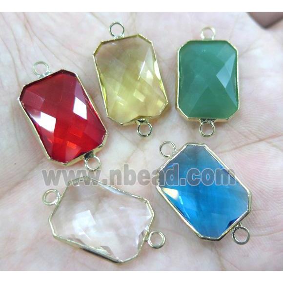 Chinese crystal glass connector, faceted rectangle, gold plated