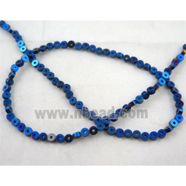 hematite disc beads, blue electroplated