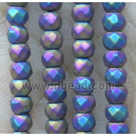 matte hematite beads, faceted rondelle, rainbow electroplated